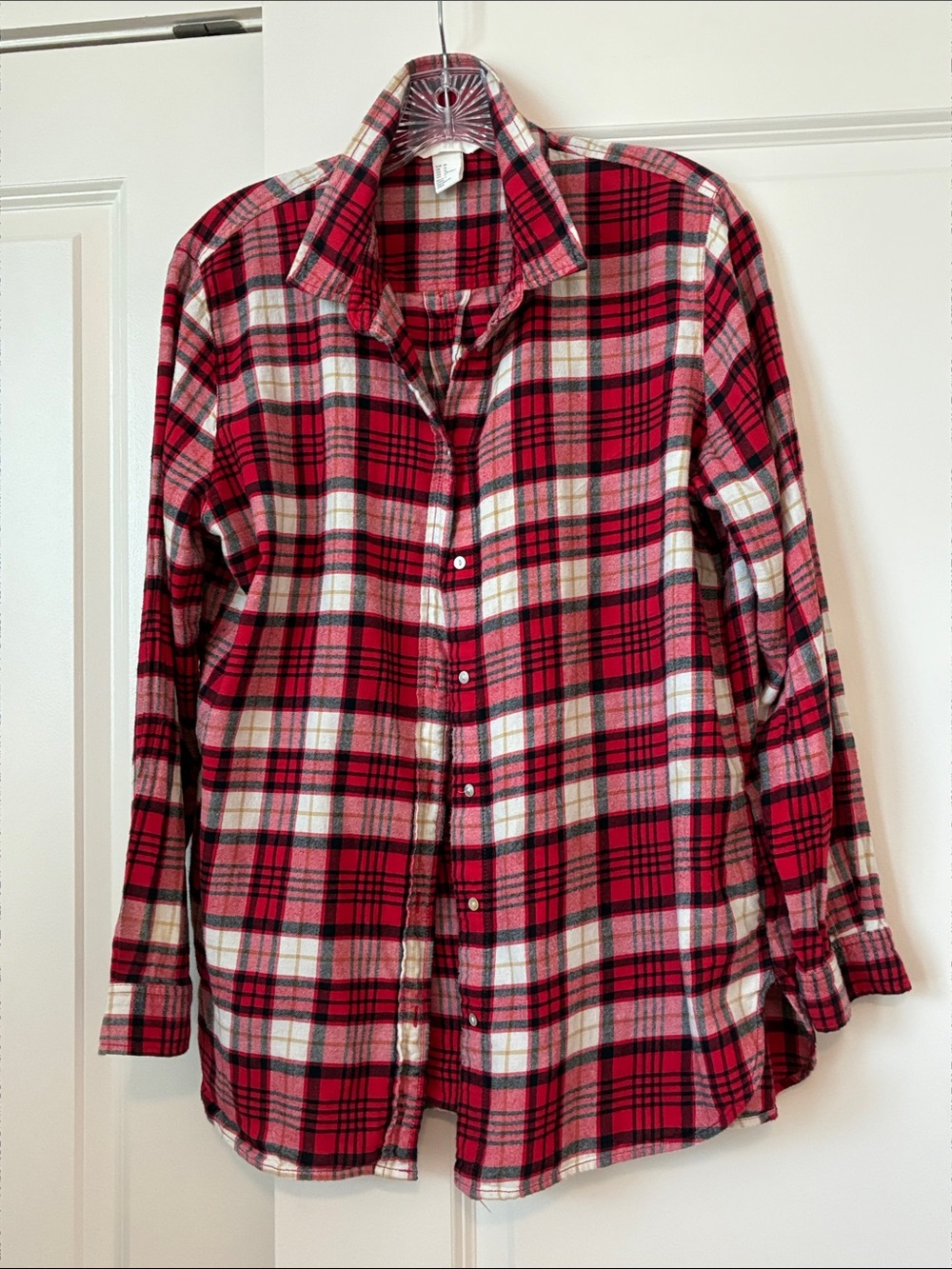 H&M Red and White Plaid Button-Down Shirt-Flannel